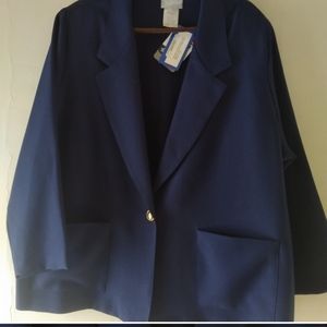 NWT Vintage Blair Plus Size 24W Navy Unlined Single Button Suit Jacket Blazer.